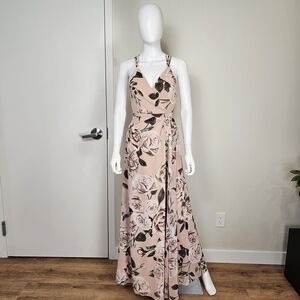 Fame and Partners Light Pink Beige Floral Rose Wrap Style High Slit Dress Sz 8